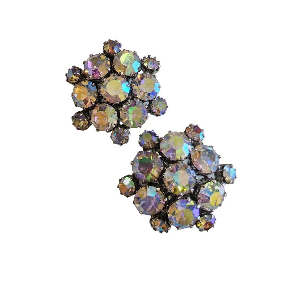 Vintage Super Sparkly AB Prong Set Rhinestone Earrings (A1596)